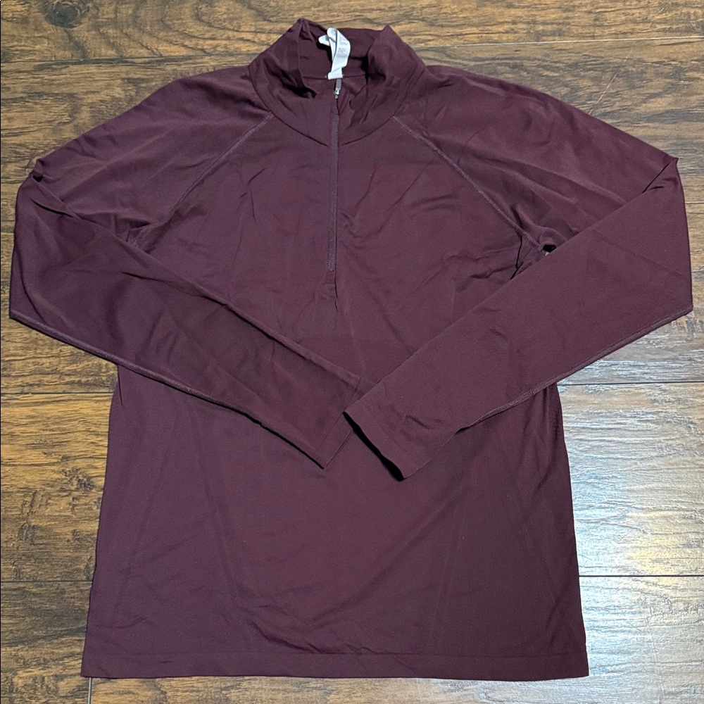 Athleta Maroon Long Sleeve Top with Quarter-Zip